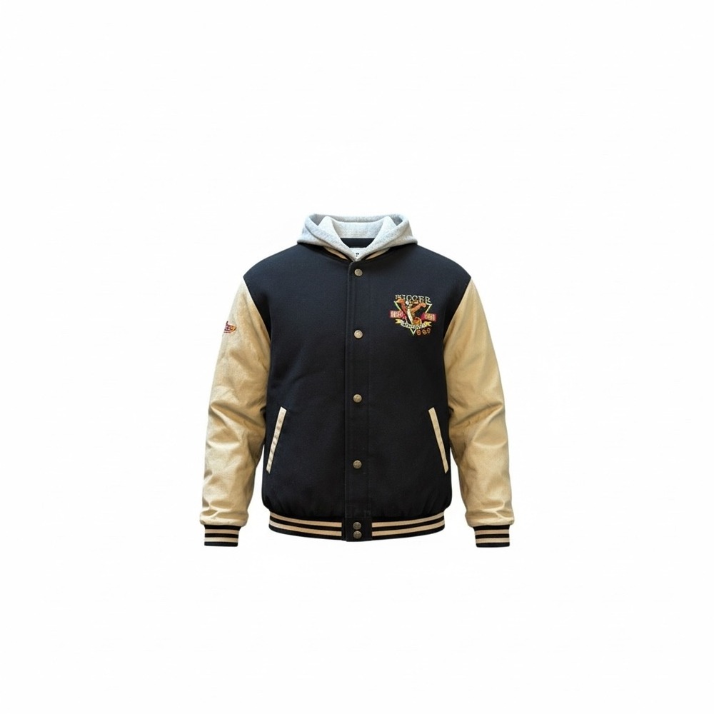 Kids Disney Tigger Varsity‎ Jacket Hooded Snap Button Black Tan Vintage M 7/8